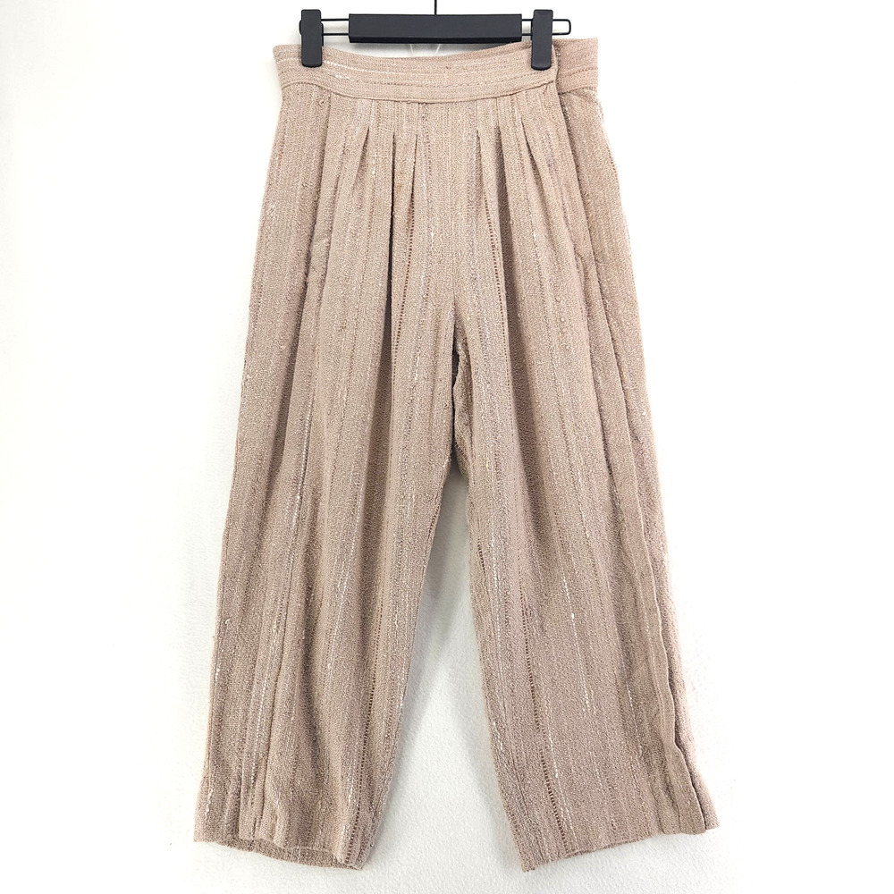 Vintage Handmade Woven Pants Beige‎ Small Pleated Straight Leg Cropped Boho